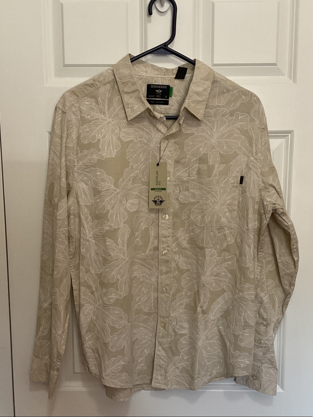 Dockers Beige Floral-Print Long Sleeve Button-Down Shirt